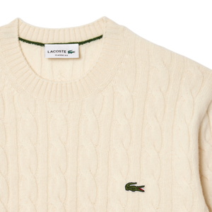 Lacoste Cable Knit Carded Wool Crew Neck Sweater